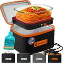 TRAVELISIMO Portable Microwave, Portable Food Warmer For Work & Home Use, Heated Lunch Box 12V/24V/110V, Mini Portable Oven 3-in-1 Food Heater, Electric Lunch Box, Calentador de Comida Portatil
