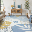Lahome 9x12 Rugs for Living Room, Washable Non-Slip Ultra-Thin Large Area Rug for Dining Room Table, Boho Botanical Print Indoor Soft Carpet for Bedroom Office, Blue