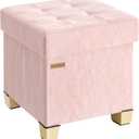 SONGMICS Storage Ottoman, Textured PU Leather Footstool with Cushion, 15"D x 15"W x 15.7"H