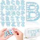 WILLBOND 52 Pieces Self Adhesive Pearl Rhinestone Letter Patches A-Z Glitter Letter Stickers Pearl Alphabet Appliques for Clothes Hat Backpack, Wedding Graduation Mother's Day DIY Crafts(Blue)