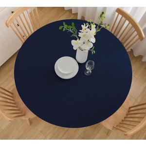 Wolkemer 4ft Fitted Round Tablecloth Spandex Stretch Cocktail Table Cover Elastic Edge Navy Table Topper Cap for Dining Wedding Party Picnic 48 Inch