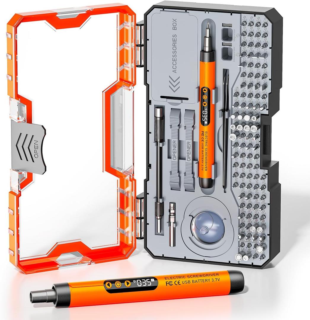 120-IN-1 Mini Electric Screwdriver Set is a comprehensive electric precision tool kit designed for electronics repair and assembly tasks