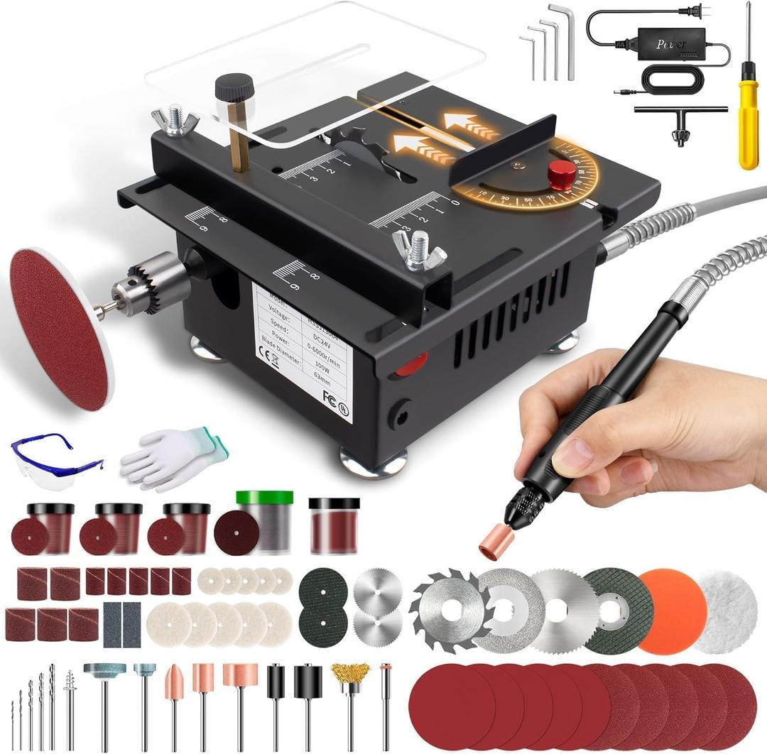 Mini Multi-Functional Table Saw, Mini Table Saws for Crafts, Multi-functional Mini Table Saw for Wood Cutting, Angle Adjustable with More Accessories - (10" Table Saw-Pro Kit)