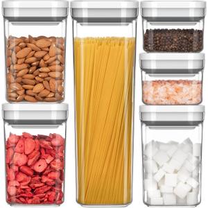 MR.SIGA 6 Piece Airtight Food Storage Container Set, BPA Free Kitchen Pantry Organization Canisters, One-handed Kitchen Storage Containers for Cereal, Spaghetti, Pasta, White (White)