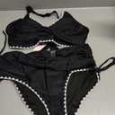 Women's Bikini Sets V Neck High Waisted Swimsuits Shell Stitched Two Piece Swimsuit Tie Side Swimwear (Black, L)