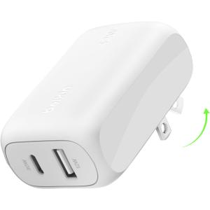 Belkin 42W Dual Port Charger Block, USB-C + USB-A Charger Super Fast Charging - Samsung Galaxy S25, Apple iPhone 17, Air, Pro, Pro Max, iPad, AirPods, Apple Watch, Nintendo Switch 2 & More - White