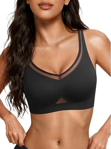 Avidlove Bras for Women Mesh Jelly Wireless Bras Full Coverage Padded Bralette No Underwire Push Up Seamless Everyday Bra Black, M