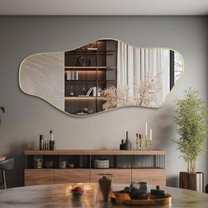 Irregular Mirror, Asymmetrical Frameless Mirrors, 51.1"x23.6" Large Gold Wall Mirrors, Modern Unique Shaped Mirror Decorative for Living Room Bathroom Bedroom Hallway Entryway Fireplace