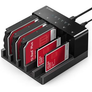 ORICO USB 3.0 5 Bay Hard Drive Docking Station with Offline Cloning for 2.5/3.5 SATA HDD SSDs Max Up to 90TB Plug and Play Flat-Down-6558US3-C