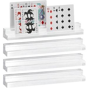 OwnMy 4PCS Clear Acrylic Playing Card Holders with Dual Grooves, Trapezoidal Playing Card Decks Card Stands with 2 Slots, Acrylic Game Card Racks for Seniors