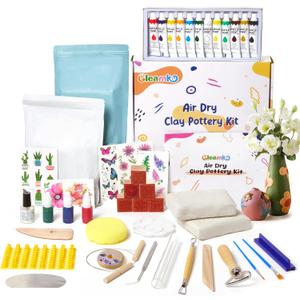 Air Dry Clay for Adults - Pottery kit for Beginner, Air Dry Clay w/Air Dy Clay Tools,White Dry Clay,Sculpting Tools, Gloss Varnish,DIY Plate Making Kit for Valentines Day Gifts, Couples Date Night