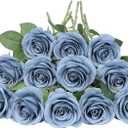 LVEFIT Artificial Rose Flower Artificial Flowers Flower with Long Stem Silk Roses Bouquet for Wedding Bridal Shower Party Home Decoration (Dusty Blue, 50 Pcs)