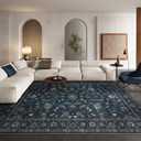 Wonnitar Vintage Floral Rugs for Living Room, Washable 8x10 Area Rugs, Low Pile Non Shedding Stain Resistant Rugs for Bedroom Dining Room Home Office Department,(Blue,8x10)