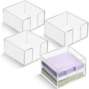 4 Pcs Acrylic Sticky Note Holder 3 x 3 Clear Crystal Acrylic Note Dispenser Notepad Memo Holder Office Desk Organizer Accessories Sticky for Dorm Room Office Desk