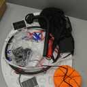 Solar Power Trampoline Basketball Hoop with Led Lights, Easy to Install Basketball Hoop Fit for 25mm Straight Pole & Curved Pole Outdoor Trampoline, Trampoline Basketball with Ball & Pump