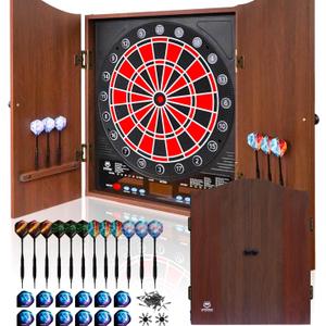 Electronic Dart Board LED Electric Digital Scoreboard Dart Boards for Adults with MDF Cabinet, up to 8 Players, 34 Games,355 Variations - 12 Soft Tip Darts & 100 Replacement tips - Great for Game Room
