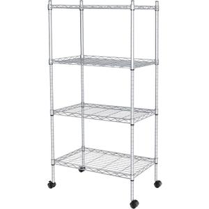 JS HANGER Wire Shelving Unit with Wheels, 4-Tier Adjustable Heavy Duty Metal Shelf Wire Storage Rack for Home Office Garage Kitchen Bathroom, 440 lbs Capacity, 23.23''W X 13.4''D X 47.24''H, Silver