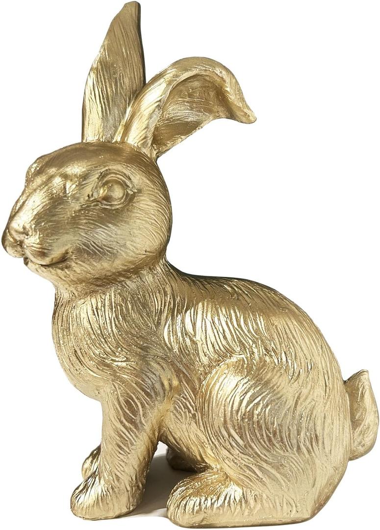 Gold Bunny Figurine, Easter Decor, 6.75" Statue, Modern Vintage Rabbit Ornament