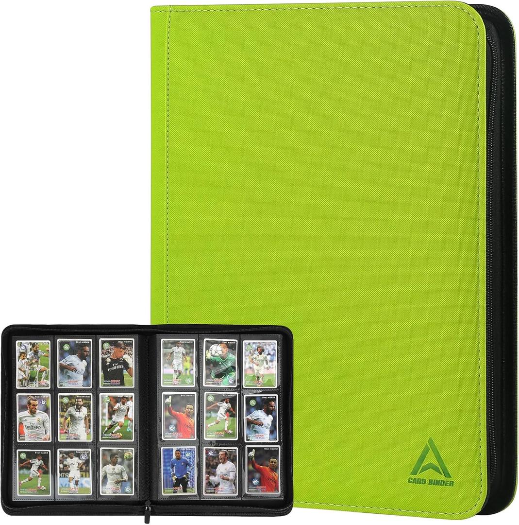 9 Pocket Card Binder - 540 Capacity with Zip Closure Premium, Double-Sided,Sturdy & Sleek PU Leather Protector for MTG, TCG, Sport & Collectible Cards (Grass Green)
