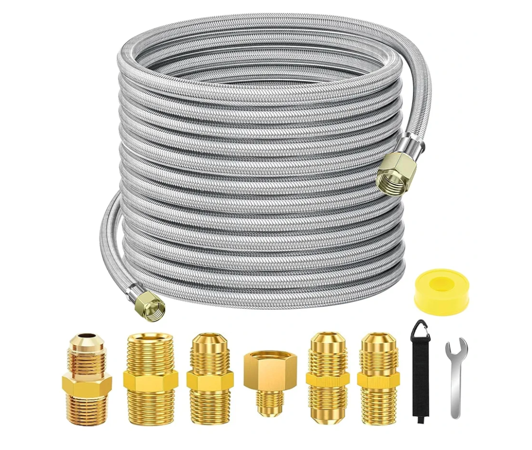 48 FT Propane Hose Extension-High Pressure Braided Gas Line Hose Propane Conversion Kit for BBQ Grill, Fire Pit, Heater (48FT)