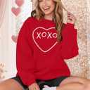 MYHALF Valentines Day Sweatshirts Valentine Shirts: Womens Love Heart Long Sleeve Tops Oversized Patch Crewneck Pullover (Red, S)