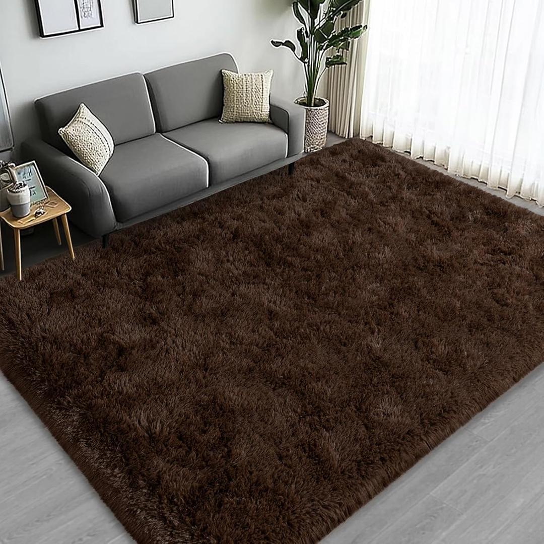 Large Area Rugs for Living Room Bedroom, 5x7 Feet Brown Fluffy Shag Rugs, Ultra Soft Shaggy Plush Fuzzy Modern Indoor Throw Floor Carpet for Kids Girls Boys Dorm Nursery Home Decor Aesthetic, Brown