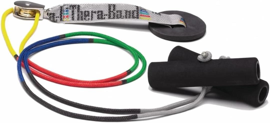 THERABAND Shoulder Pulley, Overhead Shoulder Pulley for Physical Therapy, Over the Door Pulley with Foam Handles and Color Coded Rope for Increasing Range of Motion, Overdoor System for Rehabilitation (Bulk)