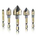 Countersink Drill Bit Set, 5pc, 1/4" Hex Shank, 82 Degree Countersink Holes for Screws to Sit Flush or Under the Surface of Metal Wood Plastic, Sizes 1/4, 3/8, 1/2, 5/8, 3/4 Inches with Storage Case