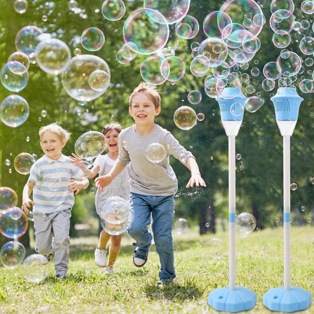 AIERSA Bubble Machine Automatic,Height 47 Inches Vertical Bubble Machine for Parties, Battery Operated Outdoor Bubble Maker with Lights,Bubble Blower Machine for Weeding (2 Pack)