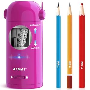 AFMAT Electric Pencil Sharpener, Fully Automatic Pencil Sharpener for Classroom, 7-11.5mm Colored/Jumbo Pencils, Auto in & Out, Rechargeable Hands-Free Sharpener for Home Office PSX5, Pink