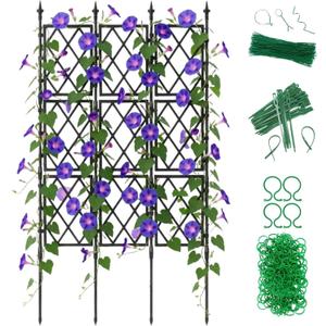 Garden Trellis Frame for Climbing Plants Outdoor | 65 Inch PE-Coated Metal Pipes & Plastic Grids Rose Wall Trellis | Rustproof Privacy Screen Plant Support Frame for Flowers Vines Vegetables Indoor
