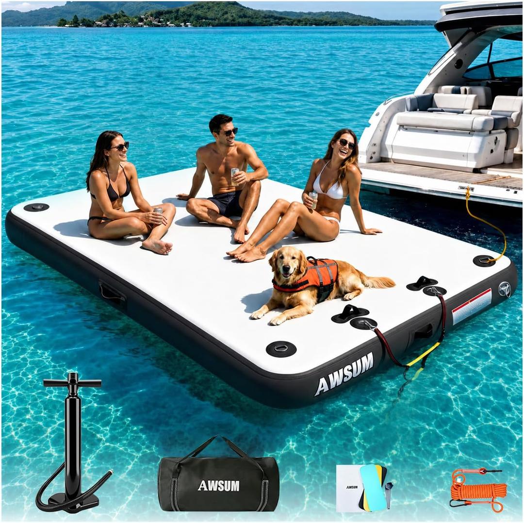 AWSUM Large Floating Dock, 8ft x 8ft Heavy Duty Lake Floats for Adults | Load Capacity 855 lbs, Floating Island Raft With Non-Slip Surface For Lake, Pool, Pond, River, Ocean, Swimming & Fishing