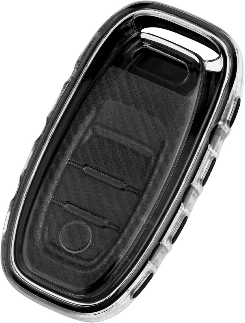 TANGSEN Smart Key Fob Case Carbon Fiber Texture TPU Black Cover Compatible with Audi A4 A5 A6 A7 A8 W12 Q5 Hybrid R8 RS5 RS7 S4 S5 S6 S7 S8 SQ5 3 4 Button Keyless Entry Remote Control Accessories