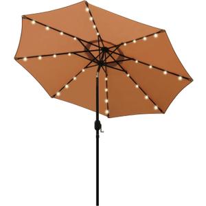 Blissun 9 ft Solar Umbrella, 32 LED Lighted Patio Umbrella, Table Market Umbrella, Outdoor Umbrella for Garden, Deck, Backyard, Pool and Beach (Tan)