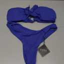 ZAFUL Women's Strapless Ribbed V Wired Lace Up Ruffle Tie High Cut Bandeau Swimsuits Bikini Set (Medium, 0-royal Blue)