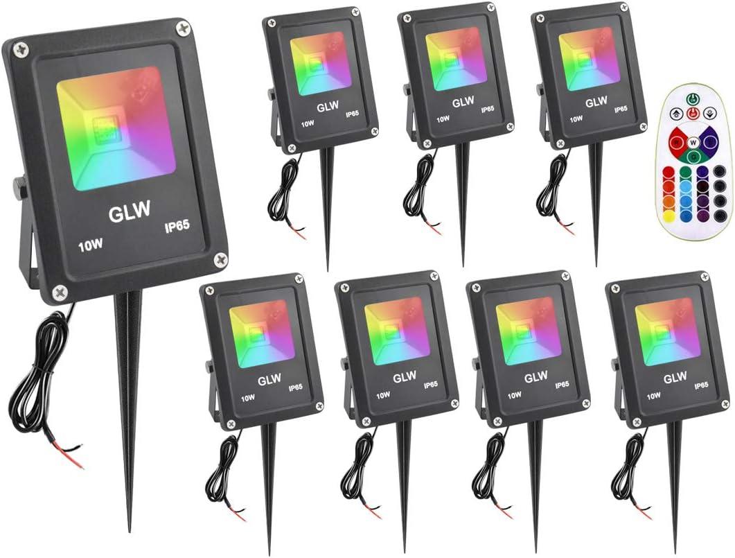 10W Low Voltage Landscape Lighting RGB Color Changing LED Landscape Lights Remote Control Waterproof Garden Patio Spotlight Decorative Lamp for Outdoor Indoor(8 Pack/NO Plug)