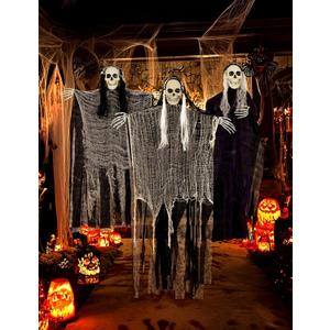 3 Pack Hanging Halloween Skeleton Ghosts Decor - Grim Reapers Flying Ghost with Adjustable Arms for Haunted House Prop Party Indoor Halloween Decorations Outdoor