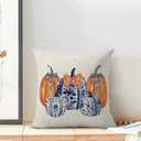 Fall Pillow Covers 16x16 Pack of 2 Chinoiserie Blue and Orange Pumpkin Throw Pillow Covers Outdoor,Fall Thanksgiving Decoration Pillowcase Autumn Farmhouse Linen Cushion Case for Couch Sofa