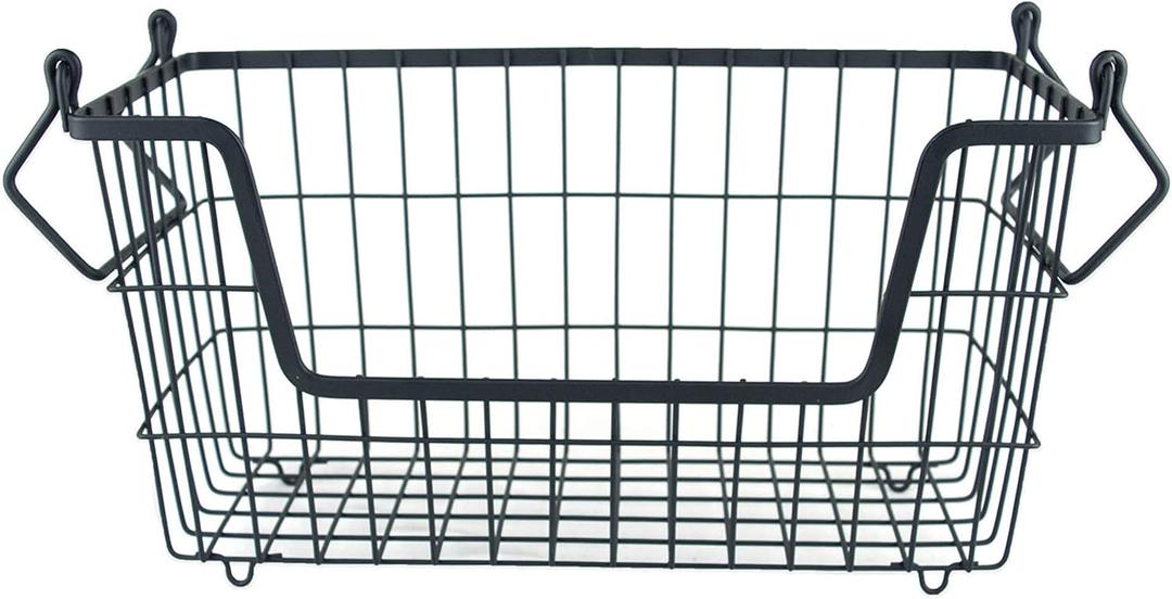 DII Metal Wire Mesh Stackable Utility Storage Bin, Small Rectangle, 13x6x7", Black