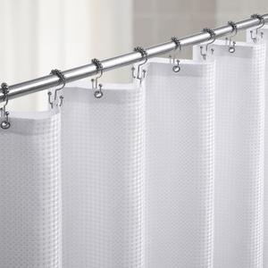 White Shower Curtain and Liner, 3 in 1 Waffle Shower Curtain Set with 12 Double Sided Shower Curtain Hooks, Fabric Shower Curtains for Bathroom 72 x 72