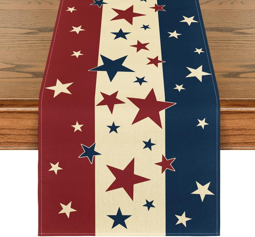 Artoid Mode Stars Stripes Patriotic Memorial Day 4th of July Table Runner, Independence Day Kitchen Dining Table Decoration for Home Party Decor 13x72 Inch