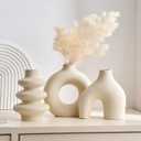 White Ceramic Vase Set of 3, Small Flower Vases for Pampas Grass, Modern Boho Vase for Decor, Round White Vases Centerpieces for Wedding Living Room Bedroom Coffee Table Dinner Table