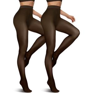 Vertvie 2 Pairs Fleece Lined Tights for Women Thermal Pantyhose Fake Translucent Winter Warm Tights Thick Leggings (Large-X-Large, Black Sheer*2)
