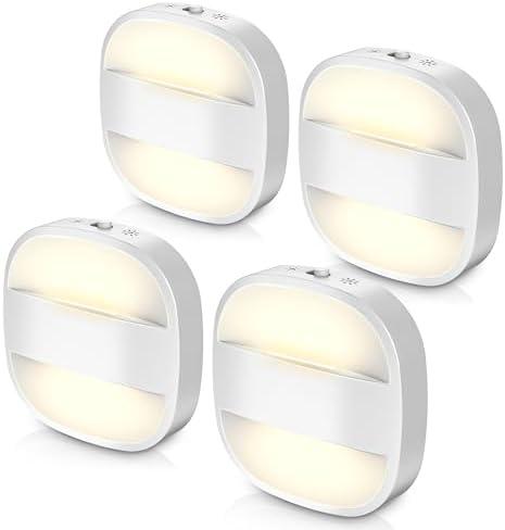 DORESshop Led Night Lights Plug Into Wall, 4 Packs Foldable Plug in Night Light Portable Dimmable Mini with Dusk to Dawn Sensor, 3000K Ideal Travel Night Light for Bedroom, Stairs, Hallway