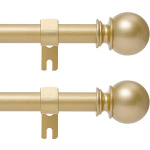Gold Curtain Rod for Windows 30 to 60 Inch, 2 Pack 5/8 Inch Diameter Adjustable Curtain Rods With Brackets, Heavy Duty, Easy to Install, Suitable for Bedrooms and Outdoor