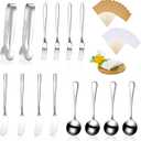 Patelai Charcuterie Boards Accessories Charcuterie Utensils Set Cheese Butter Spreader Knives Stainless Steel Mini Serving Tongs Spoons Forks and Toothpick Flags for Appetizers Pastry(Silver)