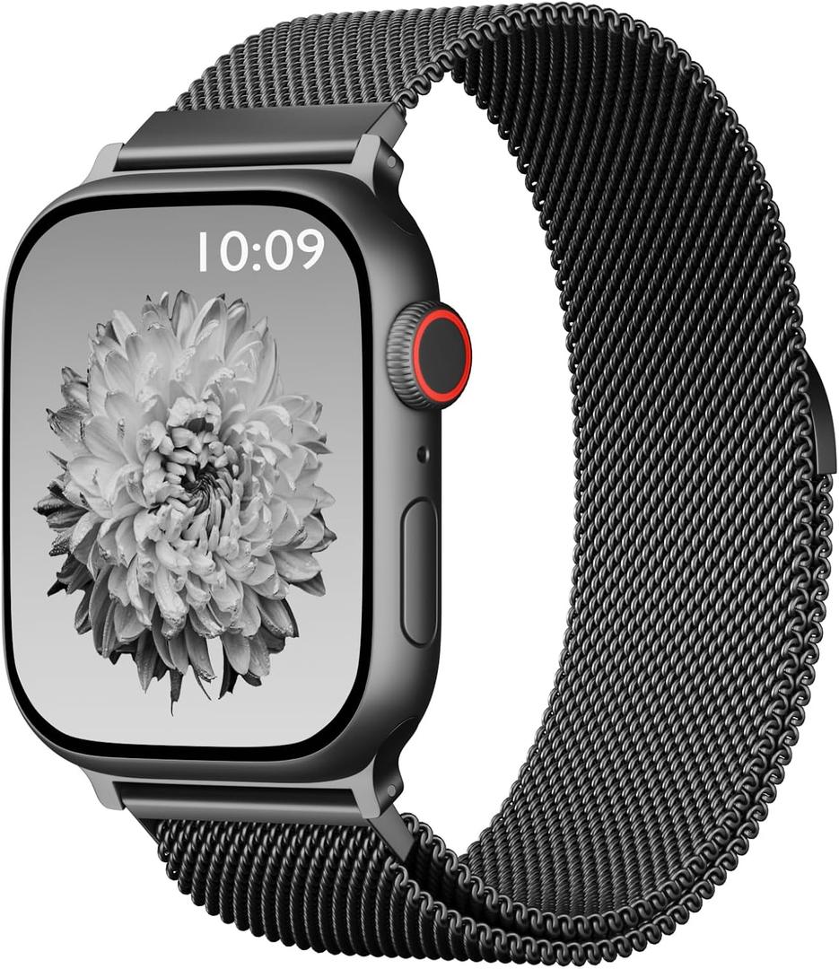 Magnetic Mesh Metal Compatible with Apple Watch Band 49mm 46mm 45mm 44mm 42mm 41mm 40mm 38mm Men and Women, Stainless Steel Loop Clasp Replacement for iWatch Bands Ultra Series 10 9 8 7 SE 6 5 4 3 2 1