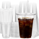 cundao 100 Pack 16 oz Clear Plastic Cups with Lids and Straws, [LeakProof & CrackResistant] Disposable Iced Coffee Cups for Smoothies, Bubble Tea, Juice and Cold Drinks, BPA Free