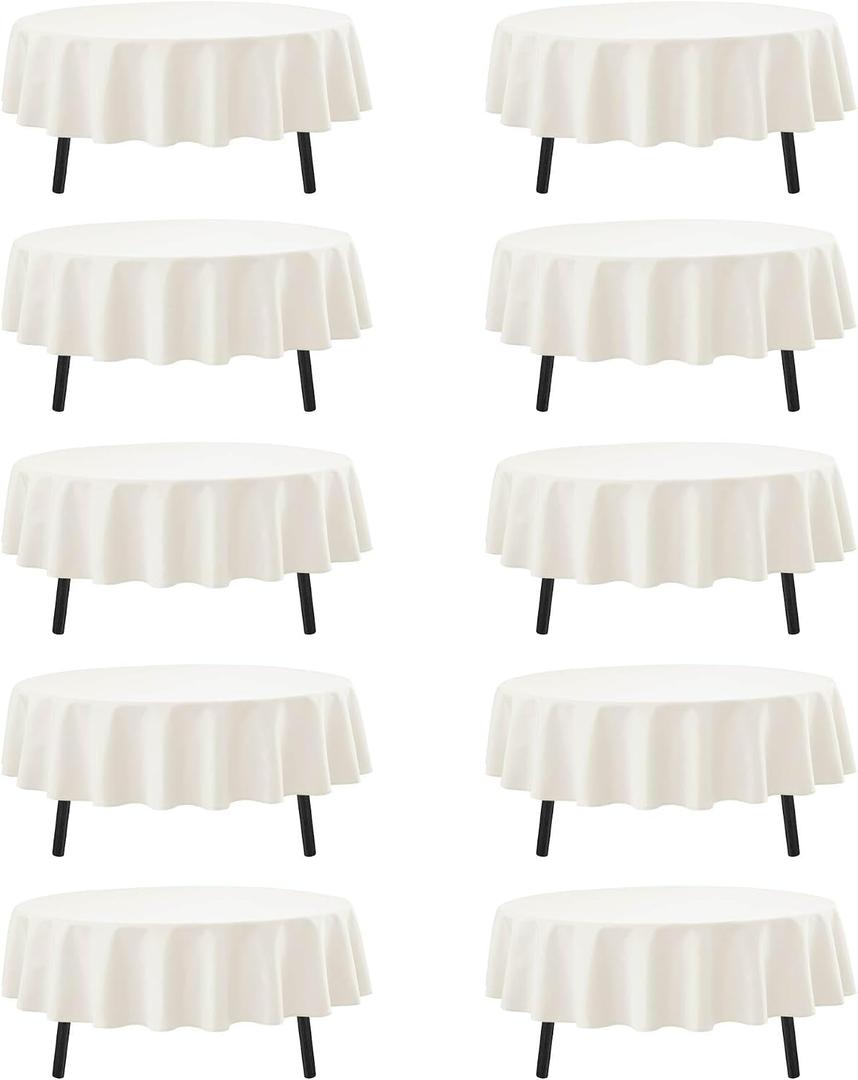 10-Pack Ivory Round Tablecloths, 90 Inches, Stain-Resistant Polyester for 4-5 Ft Round Tables - Washable Table Covers for Weddings, Banquets, Birthday Parties, Events