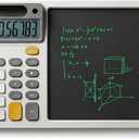 Solar Desk Calculator with 7.5 inc LCD Writing Membrane, 15 Tilt for Easy Reading, Integrated Phone Stand, Voice & Silent Modes, Anti-Slip Pads for Stability, Ideal for Office & Study Use